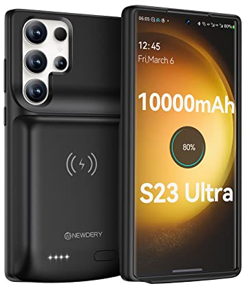 NEWDERY Akkuhülle für Samsung Galaxy S23 Ultra, 10000mAh Tragbare Ladebatterie Zusatzakku Externe Handyhülle Batterie Wiederaufladbare Schutzhülle Power Bank Akku Case für Galaxy S23 Ultra