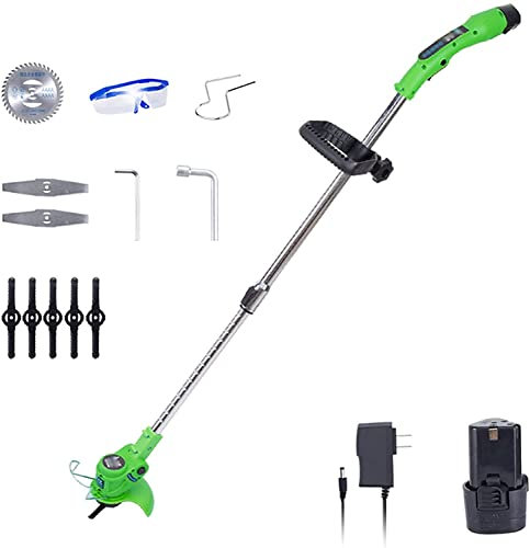 Samnuerly Cortacésped eléctrico 12V Cortacésped eléctrico rotativo Recargable Portátil Telescópico Jardín Casa Cortacésped Ligero Herramientas de poda de deshierbe de jardín 2 baterías