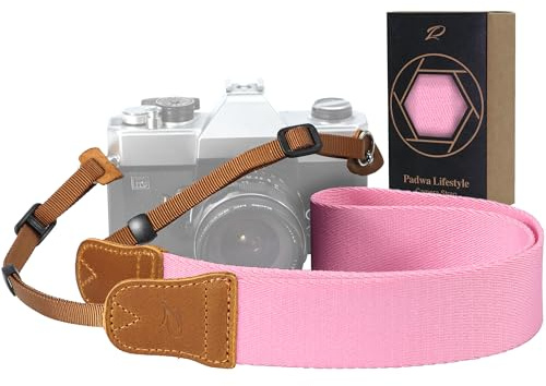 Padwa Lifestyle Pink Kameragurt - 1.5 Breite Verrückte Pferd Kuhfell Kopf Kameragurte, Reine Baumwolle Gewebte Verstellbare Schulter-Nacken-Gurt für DSLR-Kameras, Großes Geschenk für Fotografen