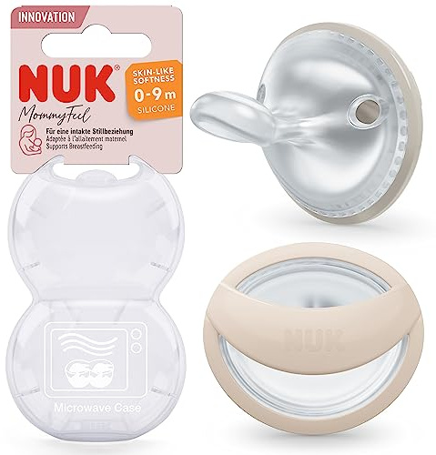Chupete de bebé NUK MommyFeel | 0-9 meses | Chupetes aptos para la lactancia materna | Silicona sin BPA | Greige y arenisca | 2 unidades
