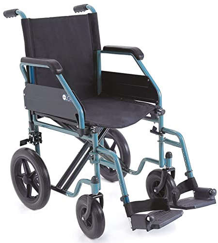 Carrozzina pieghevole di transito in acciaio con telaio stabilizzante a doppia crociera seduta 48cm Serie GO2