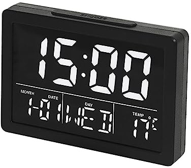 Lancoon Digitaler Wecker, LCD-Bildschirm Uhrzeit Datum Woche Temperaturanzeige 12/24H Schlummerfunktion Einstellbare Helligkeit 8 Klingeltöne Für Home Office (Weiß)