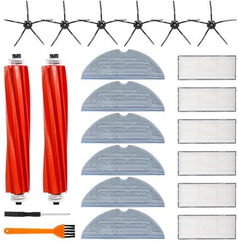 AMZJMT 22 Stück zubehör Ersatzteile für Roborock S7 /S7+/T7S Plus/S7 Pro ultra /S7 maxv ultra/T7,2Hauptbürste,6Filter, 6 Seitenbürsten, 6Mikrofaser-Wischtücher für Roborock Staubsauger