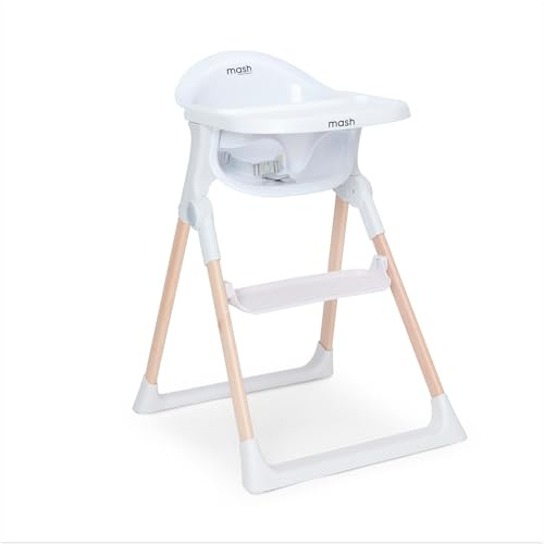 Mash High Chair by Baby Elegance | White High Chair for Babies & Toddlers with Adjustable Footrest & Removable Tray | Foldable & Portable