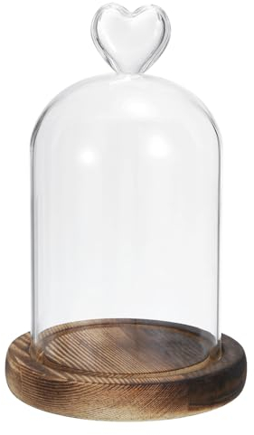 PATIKIL 6x3.1 Glass Dome Cloche, Clear Glass Bell Jar Display Case Tabletop Centerpiece with Wooden Base for LED Light Christmas Home Decor