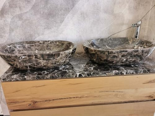 1 Paar Waschbecken aus Marmor Emperador Dark Größe 60 x 40 x 15 cm Echte Fotos der waschbaren, ovalen Aufsatzwaschbecken, ovale Waschbecken aus Marmor, moderne ovale Marmorwaschbecken, Waschbecken aus