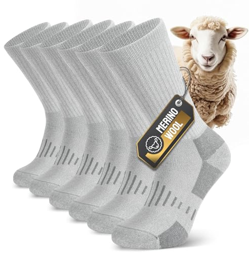 TIBISI Herrensocken, Merinowollsocken, dicke Wandersocken, gepolstert, feuchtigkeitstransportierend, atmungsaktiv, warm im Winter, für Outdoor, Wandern, Sport, weich und bequem, 3 Paar