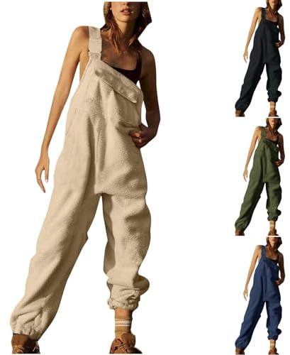 2024 Salopette En Polaire Pour Femme Bretelles Réglables Pantalon De Ski Chaud Pour L'hiver Combinaison Cargo Ample En Polaire Pantalon Femme Mode Couleur Unie Automne Hiver Chaud Coupe Vent Pas Cher