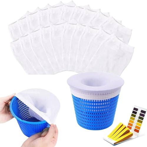Pool Skimmer Socken,20Pcs Filter Skimmer Pool mit Ph-Teststreifen, Skimmer Filter Netz, Filtersocken Wiederverwendbar Skimmerkorb Netz für Oberflächenskimmer Entfernt Blätter,Schwimmbad Skimmer Socken