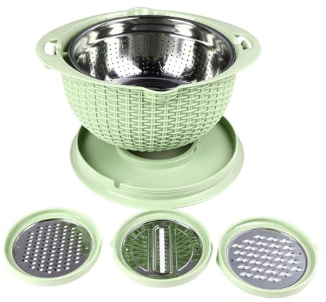 Passoire 4 en 1 avec bol à mélanger, passoires alimentaires et passoires pour cuisine, passoire rotative pour pâtes et riz, passoire de cuisine avec couvercle, trancheuse à