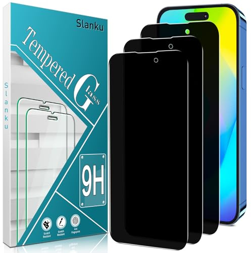 Slanku [3 Pezzi Pellicola Protettiva Privacy per iPhone 14 Pro, Anti Spy Vetro Temperato, Anti Graffio, Durezza 9H