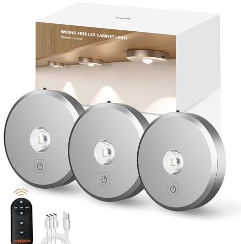 Vitrinenbeleuchtung LED kabellos, CCT, Aufladbar, Dimmbar, Silber, 3 Stück