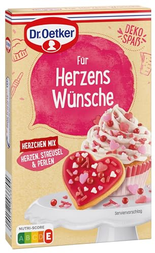 Dr. Oetker Für Herzens Wünsche Herzchen Mix 4er Pack, 4 x 60 g Zucker-Dekor-Mix zum liebevollen Verzieren von Gebäcken und Desserts für besondere Momente