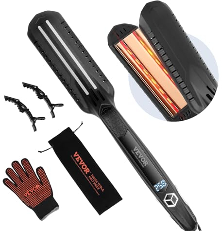 VEVOR Piastra per Capelli 300 x 45 x 60 mm Piastra per Capelli a Doppio Infrarossi con Schermo LCD, 19 Livelli di Temperatura, Piastra per Capelli a Riscaldamento Rapido per Uso Domestico in Salone