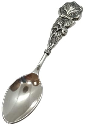 Cuillère en Argent Sterling 925, Sans Nickel, 82x23 mm, 16,2 g, Motif Fleur de Rose