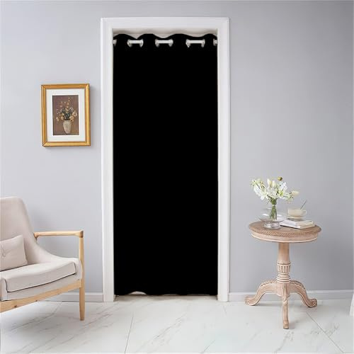 Odot Türvorhang Blickdicht mit Ösen, Verdunklungsvorhänge Modern Einfarbig Vorhang 1 Stück Thermovorhang Wohnzimmer Schlafzimmer Schrank Raumteiler Vorhang (130x200cm,Schwarz)