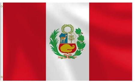 Bandera de Perú de 3 x 5 pies, bandera peruana resistente de doble costura, color vivo, a prueba de decoloración, decoración al aire libre con ojales de latón (Perú)