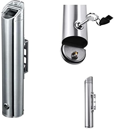 Edelstahl-Aschenbecher, 48 cm, 1,8 l, Metall-Zylinder-Aschenbecher für den Außenbereich, wandmontierter Zigaretten-Aschenbecher mit Schloss für Pub, Büro, Restaurant, Garten im Freien