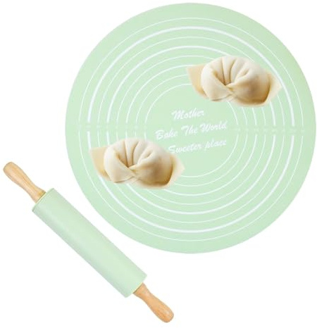 Maciun Ensemble rouleau à pâtisserie et tapis de cuisson | Tapis à pâtisserie anti-adhésif – Ensemble de rouleau à pâtisserie et tapis de cuisson en silicone pour fondant, pâtisserie, pâte