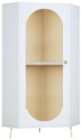 WEIDPHL Eck-Aufbewahrungsschrank, Freistehender Aufbewahrungsschrank Mit Glastür, Eck-Aufbewahrungsregal, Vitrine Für Schlafzimmer,Weiß