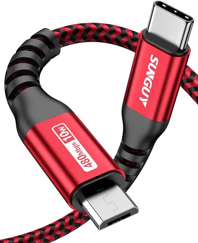 SUNGUY USB C Kabel 1M, USB C auf Micro USB Ladekabel und Datenkabel,Lädt Micro USB Geräte, USB C Kabel Kompatibel für Galaxy S7/S5,LG G5/G6,Moto Z/Z2,Kindle,Tablet-Rot