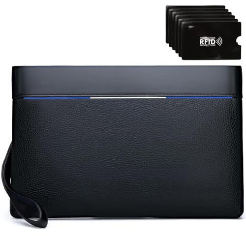 Eshow Handgelenktasche Herren Vintage Herrenhandtasche aus PU-Leder Clutchtasche mit RFID Blocker Kartenfach für Reise & Business Schwarz