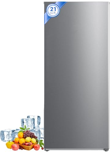 Smad Stand Up Freezer, Frost Free Upright Freezer 21 Cu.Ft., Convertible Freezer/Refrigerator with Drawers and LED Light for Garage, Home,Office, Stainless Steel, Right Open Door