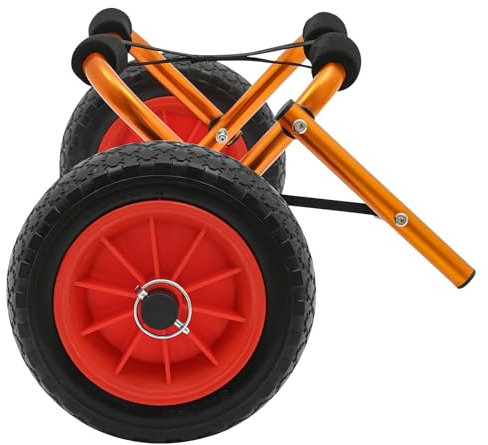 Owneed Faltbarer Kajakwagen aus Leichtem Aluminium – Tragbarer Bootswagen mit 80kg Tragfähigkeit, Vollgummireifen & Schnellverschluss – Für Kajaks, SUPs, Kanus – Orange/Schwarz, (60x23cm)