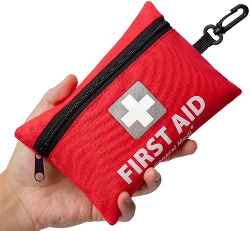 General Medi 150-teiliges kleines Erste-Hilfe-Set – inklusive Notfall-Foliendecke, Schere für Reisen, Zuhause, Büro, Fahrzeug, Camping, Arbeitsplatz & Outdoor (Rot)
