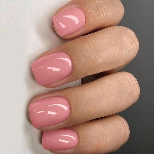 Ceboic 24 Stück French Press on Nails Kurz Eckig, Dunkel Rosa Einfarbig Nägel zum Aufkleben Full Cover Glänzend Kunstnägel Fake Nails, Natürliche Acryl Künstliche Fingernägel für Frauen & Mädchen
