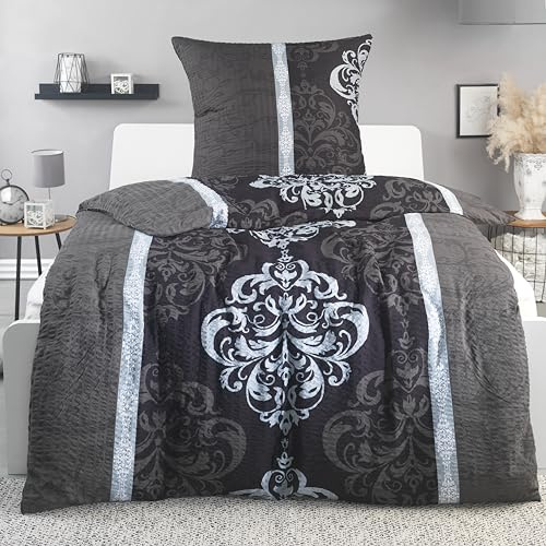 BaSaTex Seersucker Bettwäsche Set, 2-TLG., 135x200 cm, Ornamente | Seersucker Mikrofaser, Öko_Tex Zertifiziert, Bettgarnitur mit Struktur, Reißverschluss