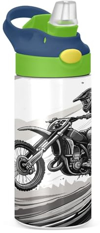 JUMBEAR Bouteille d'eau de 350 ml avec couvercle à paille - En acier inoxydable - Pour garçons et filles - Style moto - Gris