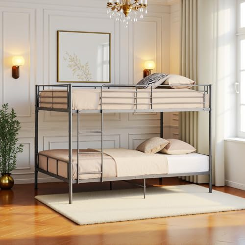 DORAFAIR Letto a Castello in Metallo 140 x 200 cm, Struttura Salvaspazio con Ringhiera di Protezione e Scala, Ospiti e Dormitorio, Nero, Senza Materasso