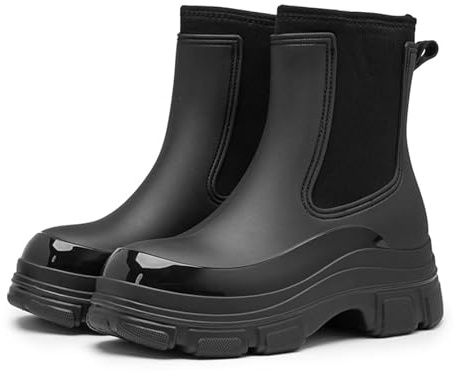 ZEPYFXIT Stivali da Pioggia Donna Impermeabili Chelsea Stivali di Gomma Galosce Eleganti Giardinaggio Scarpe Antiscivolo per Inverno Polacchine (Nero 2407, 36 EU)