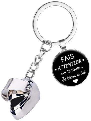 BMGRKYQX Porte-clés Voiture Moto avec Casque Porte Clef Pendentif Personnalisé avec Fais attention sur la route Cadeau pour Homme Femme Ami