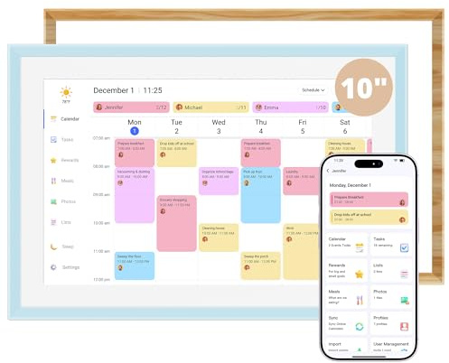 Dragon Touch 10.1 Zoll Digitaler Kalender Wand - Elektronischer Wandkalender Familienplaner mit 2 Rahmen und 32GB Speicher, Digitaler Terminplaner Touchscreen Intelligenter Tischkalender-Weiß