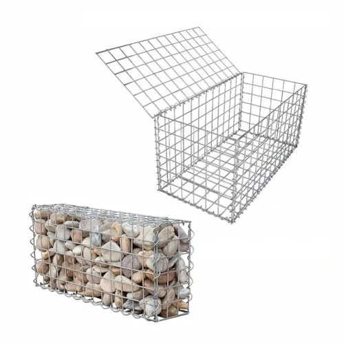 Gabion Basket, Galvanized Steel Gabion Wall with Covers, Heavy-Duty Retaining Stone Basket, for Garden, Outdoor Landscape, Retaining Wall, Fencing, Rock or Stone Barrier(5x5cm-1x0.3x1m)