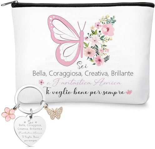 Xuniea Coffret Cadeau d'Amitié pour Meilleure Amie et Sœur 1 Trousse de Maquillage 1 Porte-Clés d'Amitié Trousse à Maquillage Cadeau pour Anniversaire Adieu Bureau Noël(Papillon)