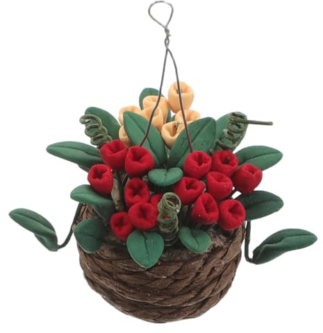 GALPADA Miniature Hanging Basket with Artificial Small Plants Dollhouse Garden Decor Accessory for Fairy Scene Layout Preassembled Mini Bonsai Flower Pot for Dolls House Collectors