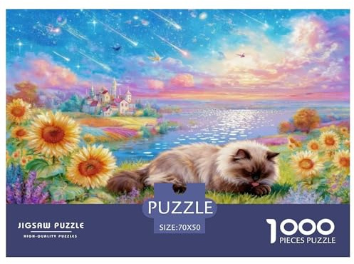 Puzzle Chat Persan 1000 Pièces pour Adultes Et Enfants, Défi Ludique Et Familial, Casse-tête Château et Buisson Fleuri, Home Decor, Cadeau Anniversaire 70x50cm/1000pcs