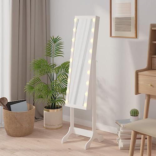 Generico Specchio Autoportante con LED Bianco 34x37x146 cm,Bianco,10.15kg,351766