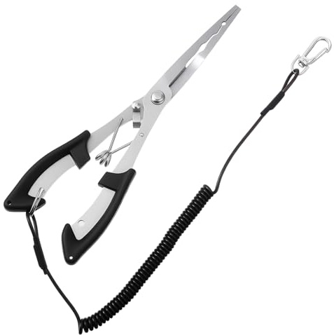 Neyauo Fishing Pliers Stainless Steel Fishing Pliers Hook Remover Needle Nose Plier with Lanyard Multi-Function Fish Tools for Saltwater and Freshwater