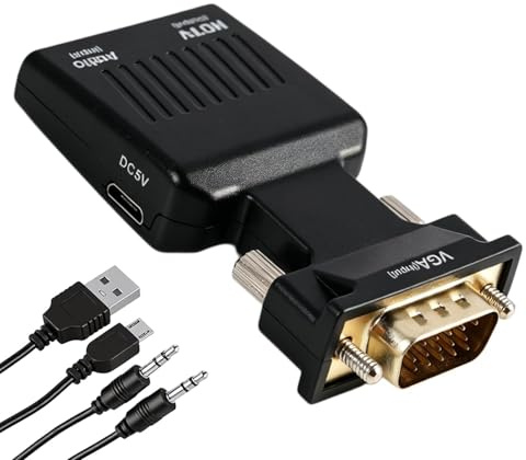 Adaptador VGA a HDMI con Audio 1080P, con Cables de Audio y USB, para Ordenadores Televisores Monitores