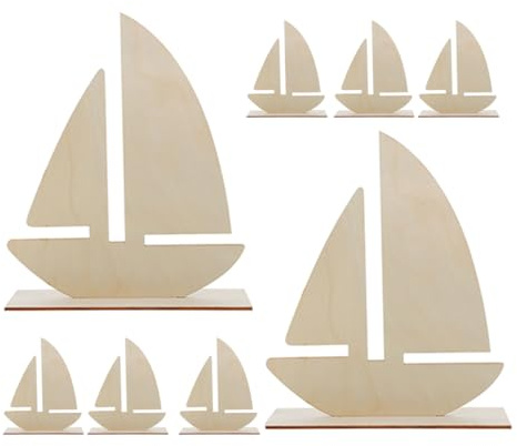 Gadpiparty 8pcs DIY Wooden Sailboat Kit for Craft Enthusiasts, Unfinished Wooden Boat Model with Clay Baseboards and Molds, for Home Decor and Detailed Painting Projects