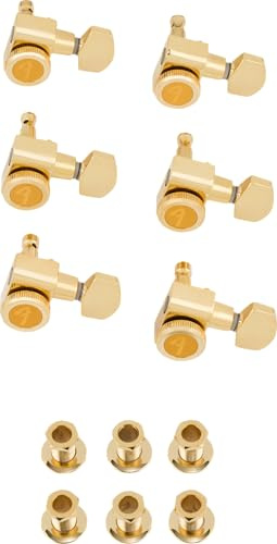 Fender Locking Tuners for Stratocaster®/Telecaster®, Staggered Electric Guitar Tuning Machines, 18:1 Gear Ratio, Gold