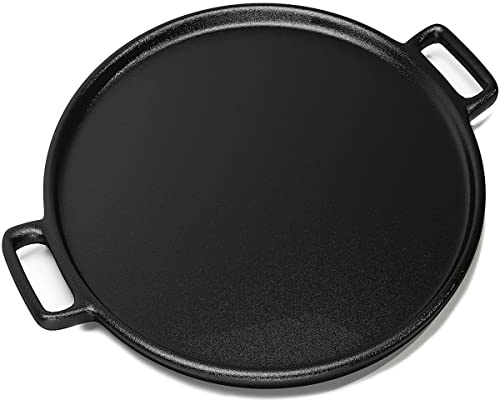 Home-Complete Cast Iron Pizza Pan - 14-Inch Baking Pan for Oven, Stovetop, Grill, or Campfires - Durable, Even-Heating, Versatile Cast Iron Griddle