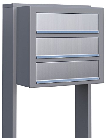 Briefkastenanlage, Design Briefkasten Cube for Three Grau Metallic/Edelstahl - Bravios