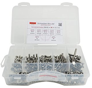 Set DIN 912 Zylinderkopfschrauben M4 Edelstahl A4 mit Muttern + Scheiben | Set DIN 933 M4A4 400 Teile Zylinderkopfschrauben/InnenMuttern DIN 934 Unterlegscheiben DIN 125 VA V4A