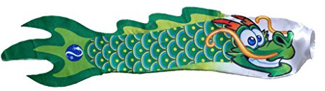 Fenteer 5 Optionen 70 cm Drachen Windsack Karpfen Flagge Koi Drachen Streamer Hängen Dekor Satin Tuch, Grün