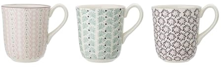 Bloomingville 82040557 COZY Tassen 3er Set, Keramik, Bunt, Rosa, Türkis, Lila